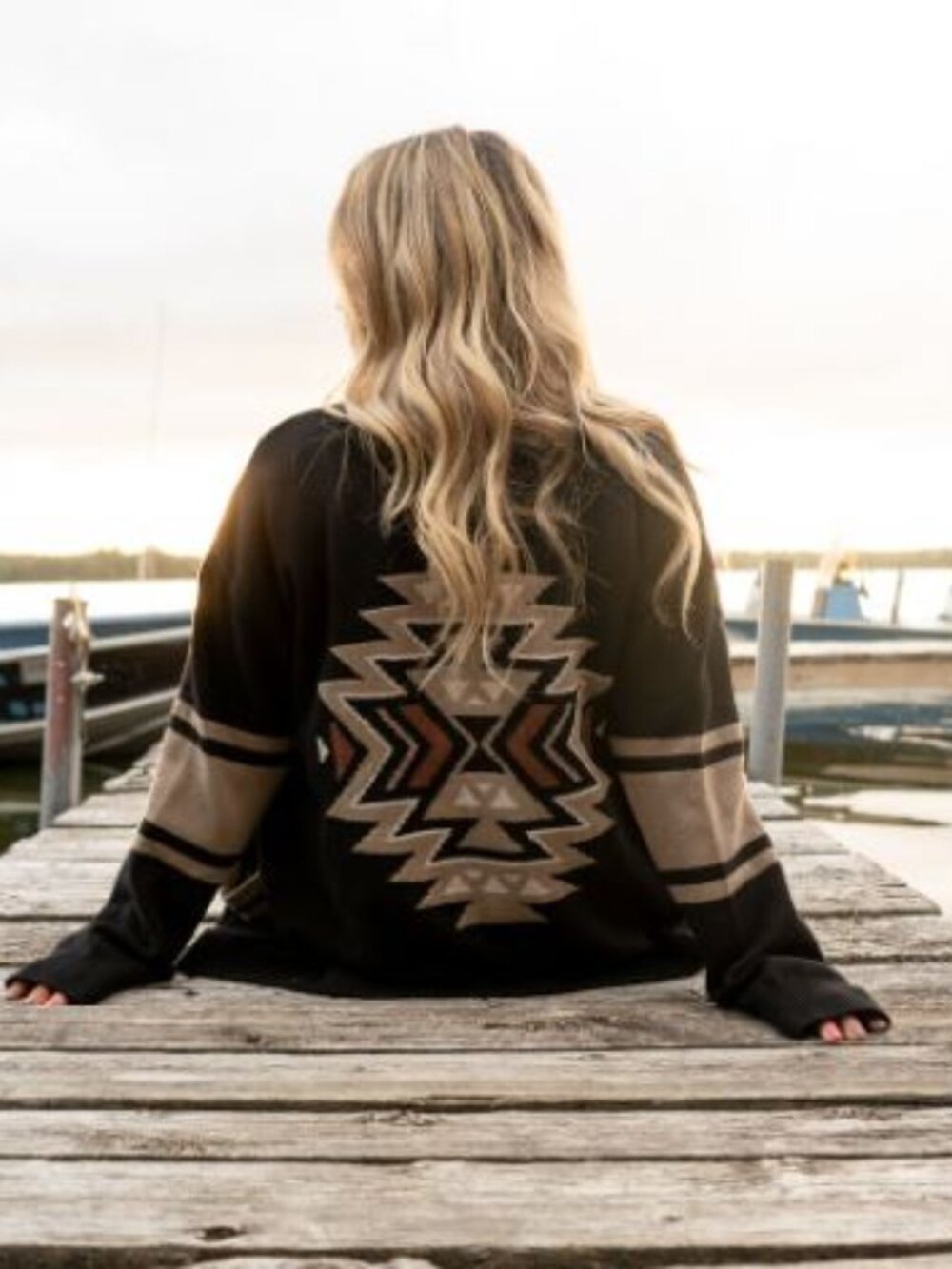 NWT Canoe & Lake Southwest Dockside Knit Cardiigan in Black 100% Cotton